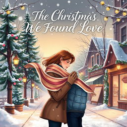 A beautifully illustrated cover for a romance novel titled 'THE CHRISTMAS WE FOUND LOVE'