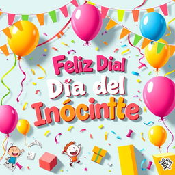 A festive and colorful digital artwork celebrating 'Feliz Día del Inocente'