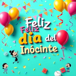 A festive and colorful digital artwork celebrating 'Feliz Día del Inocente'
