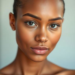 A close-up portrait of a smooth-skinned person, showcasing flawless skin with no body hair visible