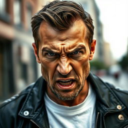 A portrait of an angry man, showcasing his intense expression and furrowed brow