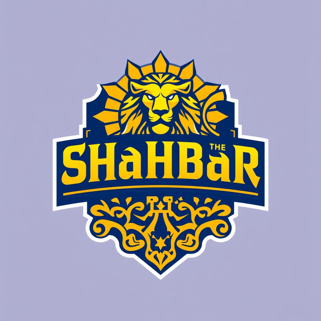 A logo design for a football team named 'Shahbar', featuring elements inspired by the grandeur of the Achaemenid Empire