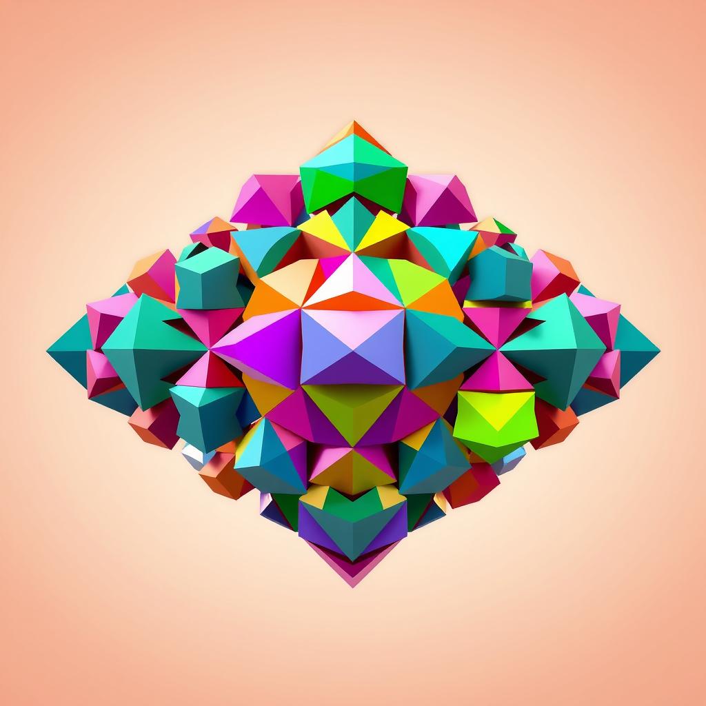 An artistic representation of new micro-shapes formed by disassembling and rearranging various geometric shapes such as squares, triangles, circles, and polygons