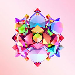An artistic representation of new micro-shapes formed by disassembling and rearranging various geometric shapes such as squares, triangles, circles, and polygons