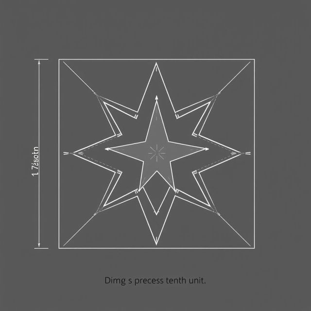 A schematic diagram of a dual star frame, with a design that emphasizes an intricate and elaborate layout, showcasing two star shapes interconnected within a robust structural framework