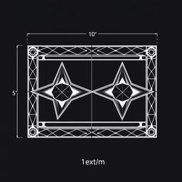 A schematic diagram of a dual star frame, with a design that emphasizes an intricate and elaborate layout, showcasing two star shapes interconnected within a robust structural framework