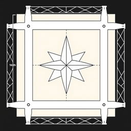 A schematic diagram of a dual star frame, with a design that emphasizes an intricate and elaborate layout, showcasing two star shapes interconnected within a robust structural framework