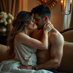 An intimate scene depicting a couple exploring intimacy in a sensual and romantic way