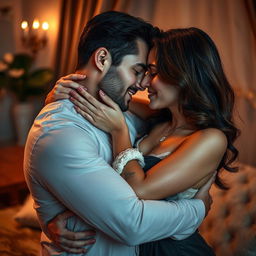An intimate scene depicting a couple exploring intimacy in a sensual and romantic way