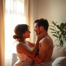 An artistic interpretation of a couple engaged in a consensual intimate moment, exploring their trust and connection