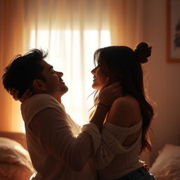 An artistic interpretation of a couple engaged in a consensual intimate moment, exploring their trust and connection