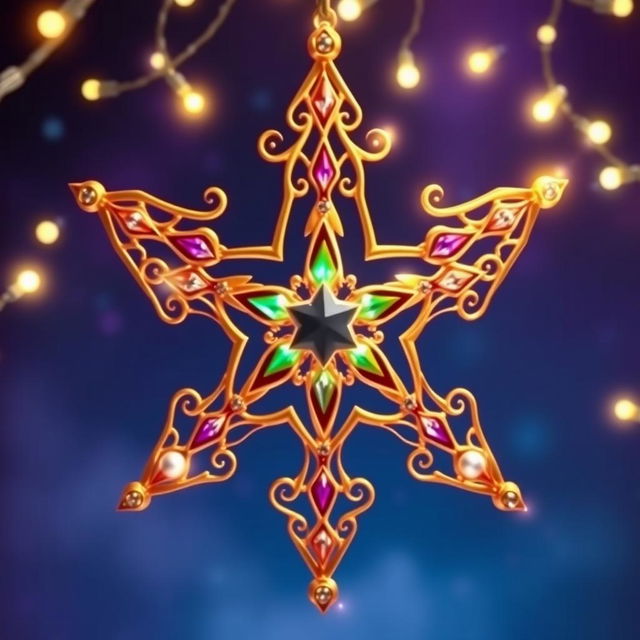 A beautiful and intricate three-dimensional star frame with five branches, each branch elegantly designed with filigree patterns