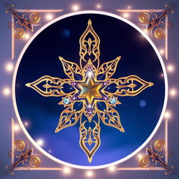 A beautiful and intricate three-dimensional star frame with five branches, each branch elegantly designed with filigree patterns