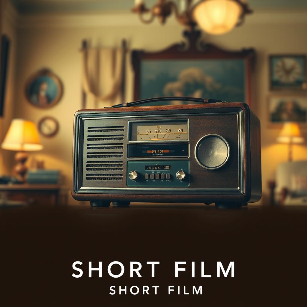 A vintage retro radio prominently displayed as the central focus of a short film poster