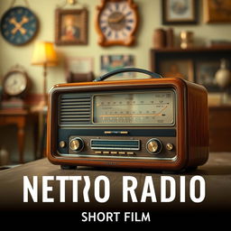 A vintage retro radio prominently displayed as the central focus of a short film poster
