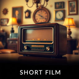 A vintage retro radio prominently displayed as the central focus of a short film poster