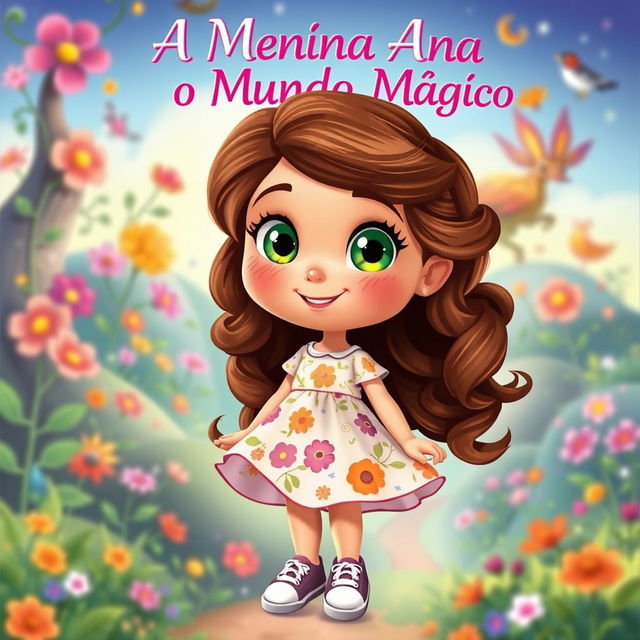 A vibrant and whimsical ebook cover titled 'A Menina Ana e o Mundo Mágico'