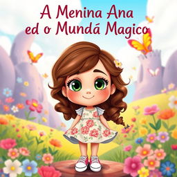 A vibrant and whimsical ebook cover titled 'A Menina Ana e o Mundo Mágico'