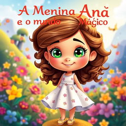 A vibrant and whimsical ebook cover titled 'A Menina Ana e o Mundo Mágico'