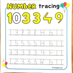 A number tracing worksheet designed for children, featuring large, bold numbers (0-9) at the top with clear directional arrows guiding tracing