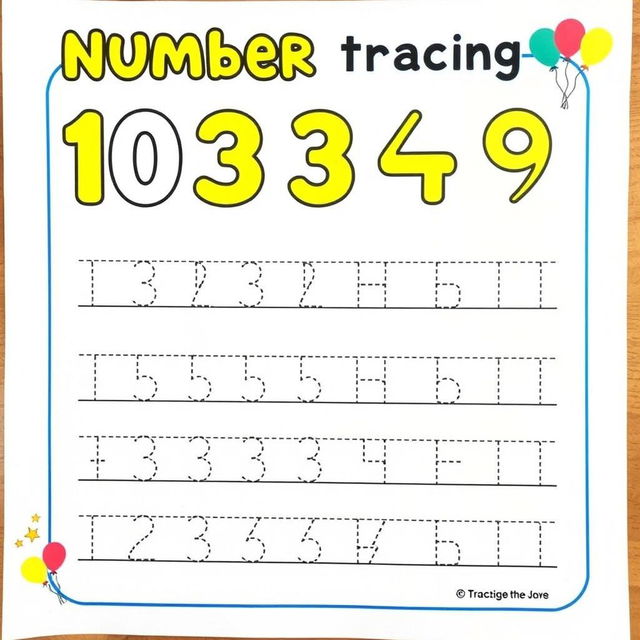 A number tracing worksheet designed for children, featuring large, bold numbers (0-9) at the top with clear directional arrows guiding tracing