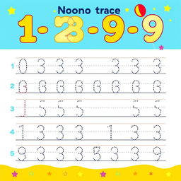 A number tracing worksheet designed for children, featuring large, bold numbers (0-9) at the top with clear directional arrows guiding tracing