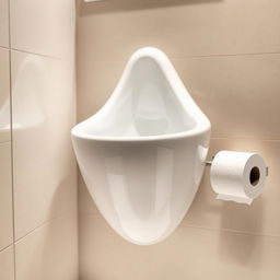 A close-up view of a porcelain women's urinal, designed in a modern and sleek style, jutting out from a wall at crotch height