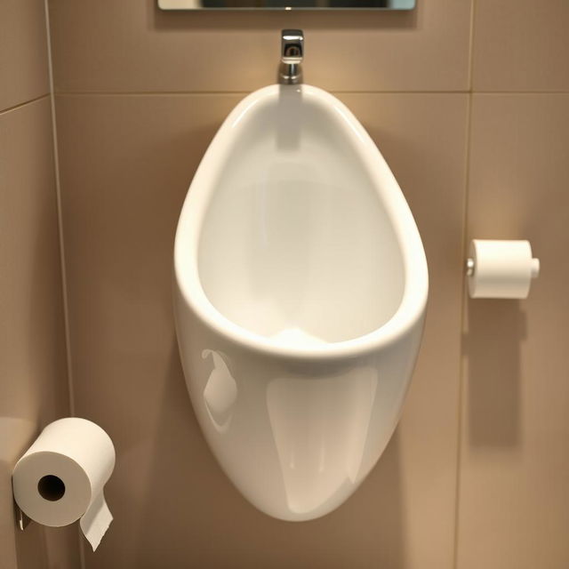 A close-up view of a porcelain women's urinal, designed in a modern and sleek style, jutting out from a wall at crotch height