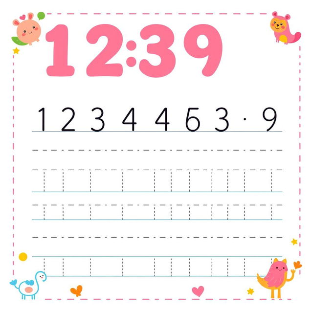 A number tracing worksheet designed for children, featuring large, friendly numbers (0-9) prominently displayed at the top, accompanied by clear directional arrows to guide tracing