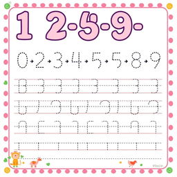 A number tracing worksheet designed for children, featuring large, friendly numbers (0-9) prominently displayed at the top, accompanied by clear directional arrows to guide tracing