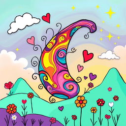A vibrant and detailed image of a colorful abstract representation of a penis, creatively illustrated with swirling patterns and bold colors