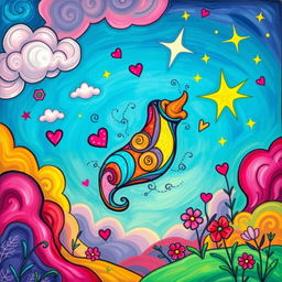 A vibrant and detailed image of a colorful abstract representation of a penis, creatively illustrated with swirling patterns and bold colors