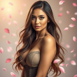 A beautiful and alluring woman with long flowing hair, captivating eyes, and a confident pose