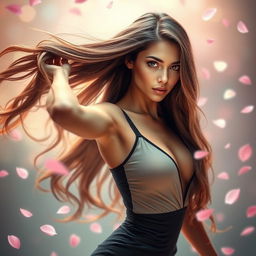 A beautiful and alluring woman with long flowing hair, captivating eyes, and a confident pose