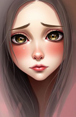 A digital painting of a girl's face, capturing complex emotions of love, affection, and sadness