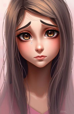 A digital painting of a girl's face, capturing complex emotions of love, affection, and sadness