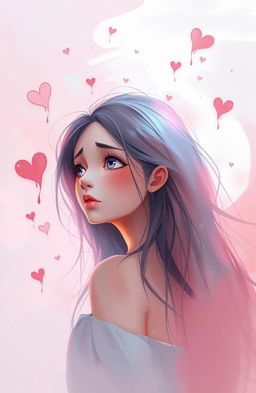 An abstract digital painting featuring a girl expressing a blend of love, affection, and sadness