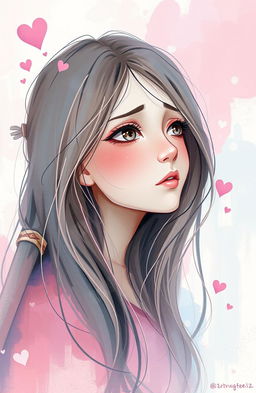 An abstract digital painting featuring a girl expressing a blend of love, affection, and sadness