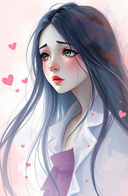 An abstract digital painting featuring a girl expressing a blend of love, affection, and sadness