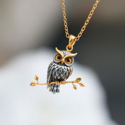 A beautifully designed owl pendant for a necklace, showcasing intricate details in the feathers and eyes