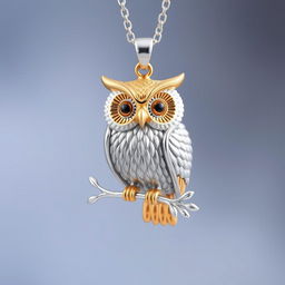 A beautifully designed owl pendant for a necklace, showcasing intricate details in the feathers and eyes