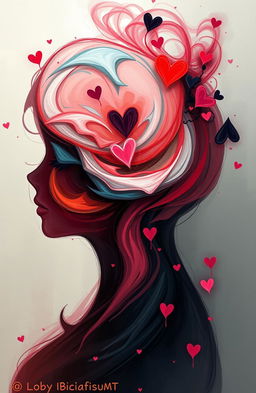 An abstract digital painting representing a girl's mind, illustrating the complex emotions of love, affection, and sadness