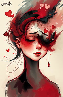 An abstract digital painting representing a girl's mind, illustrating the complex emotions of love, affection, and sadness