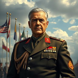 A detailed and engaging portrait of a military general in full dress uniform