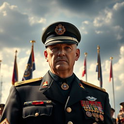 A detailed and engaging portrait of a military general in full dress uniform