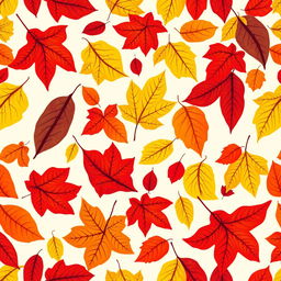 A vibrant, dynamic design featuring an array of colorful leaves in rich autumn hues such as fiery reds, bright yellows, deep oranges, and earthy browns