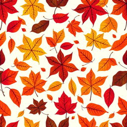 A vibrant, dynamic design featuring an array of colorful leaves in rich autumn hues such as fiery reds, bright yellows, deep oranges, and earthy browns