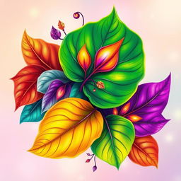 A vibrant and colorful design featuring fantasy leaves, ideal for t-shirt printing