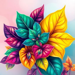 A vibrant and colorful design featuring fantasy leaves, ideal for t-shirt printing