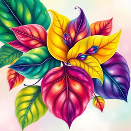 A vibrant and colorful design featuring fantasy leaves, ideal for t-shirt printing